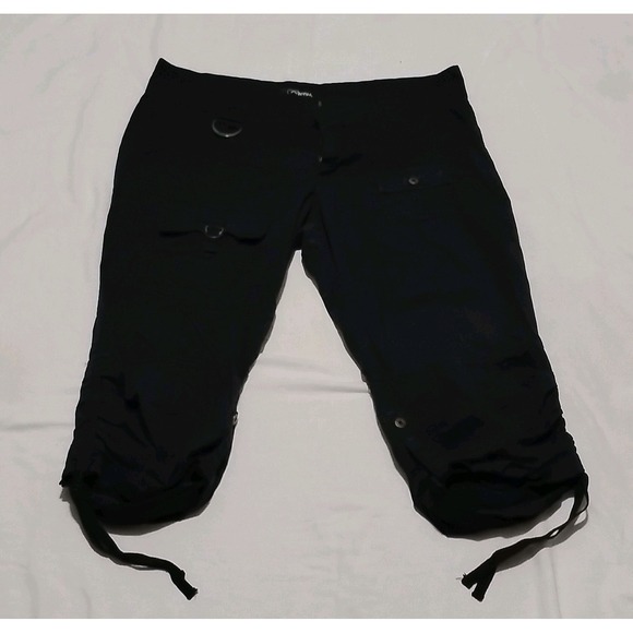 Guess Other - GUESS Black  Cargo Capri Pants Size 32 Y2K Utility D-Ring Ruched  Tie Cuff